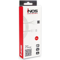 Καλώδιο Σύνδεσης USB 2.0 inos USB A σε Micro USB 10W 2m Λευκό N24426