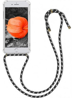 Θήκη Σιλικόνης TPU διάφανη για iphone 11 με κορδόνι black-white