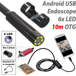 USB OTG 10m Android Ενδοσκοπική Αδιάβροχη Κάμερα Μικροσκόπιο 6x LED για Κινητά Τηλέφωνα