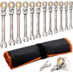 Σετ κλειδιών με καστάνια VEVOR Flex-Head, 12 τεμαχίων μετρικό, 8 mm έως 19 mm, 72 δόντια, σετ εύκαμπτων κλειδιών συνδυασμού από χάλυβα Cr-V με θήκη τύλιξης, για γενικές επισκευές σπιτιού και αυτοκινήτ