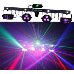 JBSYSTEMS PARTY BAR with 2 Derby RGB 3Watt, 2 par RGB LED 9Watt and 4 strobe LEDS and 1 Green Laser - JB Systems