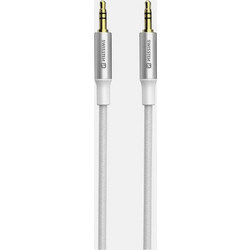 Swissten 73501216 Καλώδιο AUX - 1.5μ. 3.5mm, Επιχρυσωμένο & Nylon Braid, White
