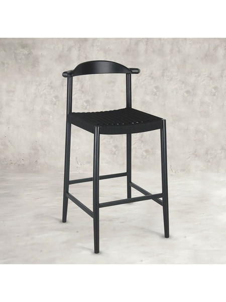 RAVENNA Καρέκλα Μπαρ από Μασίφ Ξύλο Μαόνι Rocco Black 54 x 54 x 109