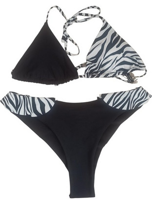 Mya Swimwear Δίχρωμο Γυναικείο Σετ Μπικίνι Τριγωνάκι Μαύρο - Zebra Print Extra Large