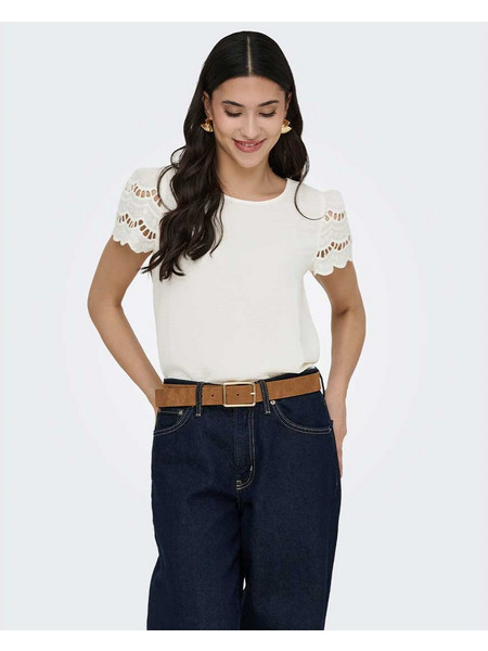 JDY JDYHANNAH S/S LACE TOP WVN WHITE