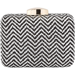 Τσαντάκι clutch από ψάθινη πλέξη 17x12x5cm σε xρώμα μαύρο/λευκό