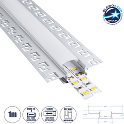 GLOBOSTAR(R) ALP-PLASTERIN GYPSO 70819-1M Χωνευτό Προφίλ Αλουμινίου Ειδικό για Γυψοσανίδα με Λευκό Γαλακτερό Πατητό Κάλυμμα για Ταινίες LED IP20 - Ασημί & Λευκό - Μ100 x Π6.7 x Υ1.4cm