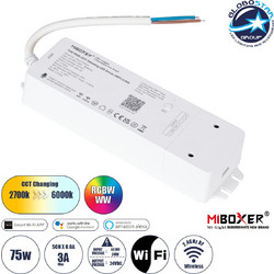 GLOBOSTAR(R) 71441 MiBOXER WL5-P75V24 AURORA RGB+CCT Smart Τροφοδοτικό Controller 5CH AC 100-240V σε DC 24V 3A 75W Max IP20 - TUYA WiFi + Bluetooth + RF 2.4GHz + Auto-Transmit + Sync - M19xΠ5.3xΥ3.2cm