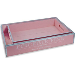 Ξύλινοι Δίσκοι από Μέταλλο SHABBY CHIC Ροζ σετ/2