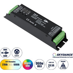 GloboStar 71445 D5-P SKYDANCE DC DMX & RDM Dimmer High Speed Controller / Decoder 5 Καναλιών DC 12-48V 5 x 4A 192W - Max 20.5A 960W - IP20 Μ17.5 x Π4.5 x Υ3.5cm - 5 Years Warranty