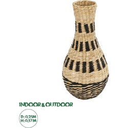 GloboStar Artificial Garden HAVANA 21230 Διακοσμητικό Πλεκτό Καλάθι - Κασπώ Γλάστρα - Flower Pot Μπεζ με Μαύρο Π25 x M25 x Υ57cm