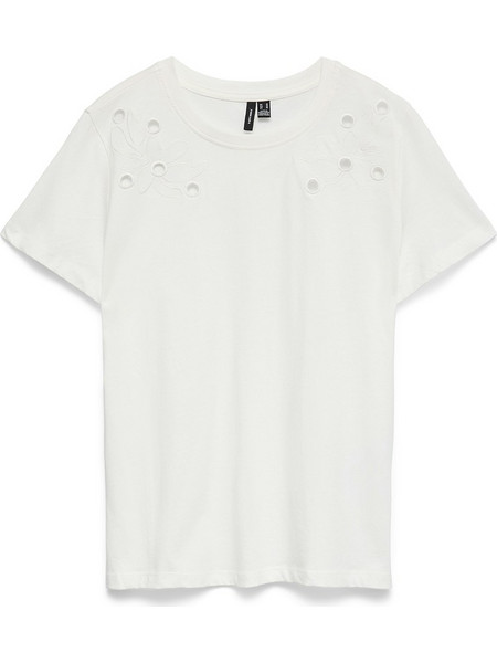VERO MODA VMMIRANIA FRANCIS SS TOP BOX JRS 10343538-Snow WhiteNECK BRODERIE White