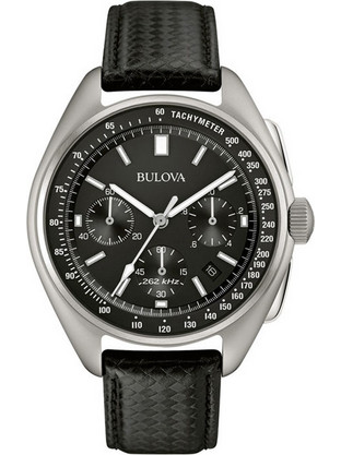 Bulova Lunar Pilot Ανδρικό Ρολόι Χρονογράφος με Μαύρο Δερμάτινο Λουράκι 96B251