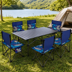 Σετ Camping Πτυσσόμενο Τραπέζι Αλουμινίου με 6 Καρέκλες Παραλίας και Τσάντα Μεταφοράς 95x57x53cm - For Home