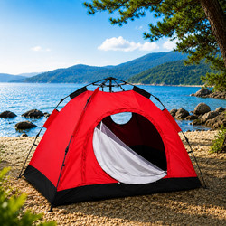 Σκηνή Camping Αυτόματου Ανοίγματος 3-4 Ατόμων 200x200x145cm Αδιάβροχη Pop-Up Κόκκινη Galifas 906288 - Galifas