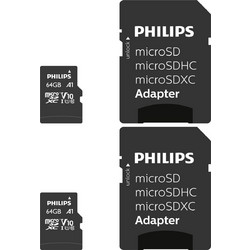 Philips microSDXC 64GB Class 10 U1 V10 UHS-I A1 2pcs + Adapter