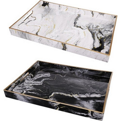 Artekko Tray Δίσκος Σερβιρίσματος Πλαστικό Ασπρόμαυρο (48x35x4.3)cm Σετ/2