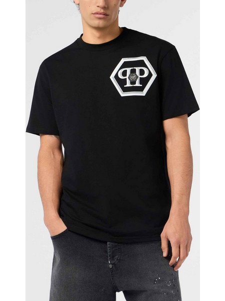 Philipp Plein T-shirt Lines Hexagon κανονική γραμμή μαύρο βαμβακερό