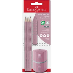 Faber Castell Μολύβι Grip B Ροζέ Shadow 3Τμχ και Ξύστρα Grip και Γόμα Grip (129580073)