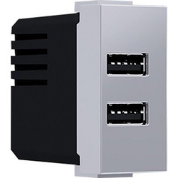 Acaelec Modys Πρίζα Τροφοδοσίας 2xUSB 1 Στοιχείου1P IP20 230V 50Hz 0.3A 5V DC 2.4A Ασημί (10101412825)