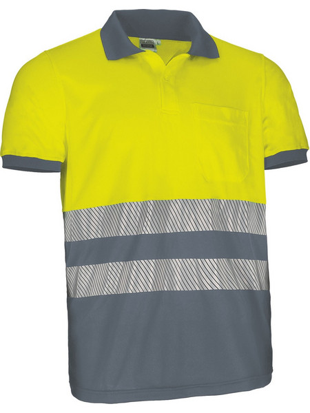 Polo Υψηλής Ορατότητας Κοντομάνικο THURSO Valento Fluo Yellow-Cement Grey