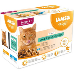IAMS DELIGHTS Senior Land & Sea Collection in Gravy box - wet cat food - 12x85g