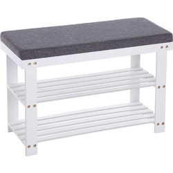 Songmics Παπουτσοθήκη Σκαμπό Ξύλινη Λευκή Μ71xΠ29xΥ49cm LBS604W01