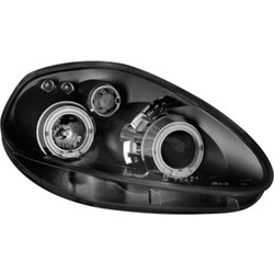Φανάρια εμπρός Fiat Grande Punto (2005-2008) angel eyes - μαύρα , με λάμπες (Η1) - σετ 2τμχ