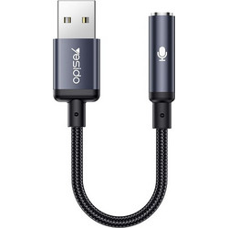 Yesido YAU46 Μετατροπέας Ήχου USB σε 3.5mm Jack 15cm Μαύρο