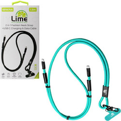 LIME SUCCESSORIES LIME 2 IN 1 FASHION NECK STRAP - USB-C TO USB-C 4A ΦΟΡΤΙΣΗΣ-DATA DURABLE BRAIDED 1.5m LSCC01 68W BLUE