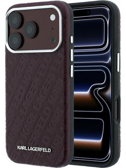 Karl Lagerfeld Grained Allover Logo Metal Elongated Θήκη iPhone 18 Pro Max / 17 Pro Max Burgundy
