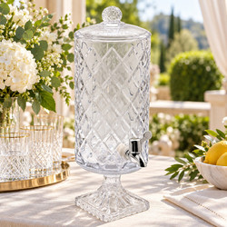 Βάζο - δοχείο γυάλινο κολωνάτο 4500 ml Φ16,5Χ46 εκ. Διάφανο με βρυσάκι, καπάκι και βάση - KESKOR 59773
