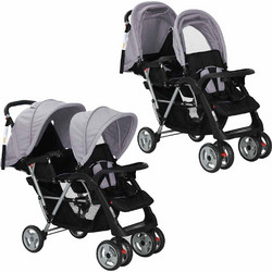 vidaXL Twin Καρότσι για Δίδυμα Grey Black 10113