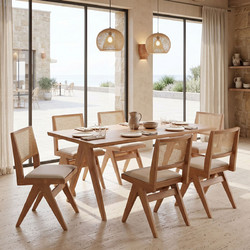 Τραπεζαρία Winslow pakoworld σετ 7τεμ ξύλο rubberwood σε ανοιχτό καρυδί απόχρωση 160x85x75εκ - PAKOWORLD
