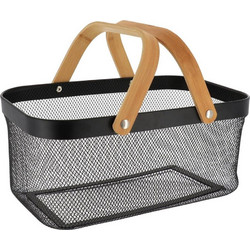 Arti Casa Καλάθι Μεταλλικό Με Bamboo Χέρι Black 39x25x19,5cm