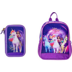 Unicorn Academy - Filled Double Pencil Case 19.5x12.5x5 cm + Small Backpack 26.5x21x10 cm (bundle)