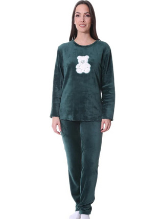 Lydia Creations Γυναικεία Πιτζάμα Fleece Σκούρο Πράσινο