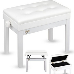V-TONE PB4 WH piano keyboard bench white upholstered musician seat storage compartment adjustable 49-57 cm up to 140 kg