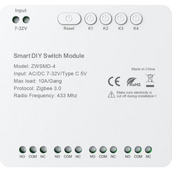 Avatto ZWSMMD-4-32V Μονάδα Διακόπτη 4 Καναλιών ZigBee, Χωρίς Τάση DC 32V