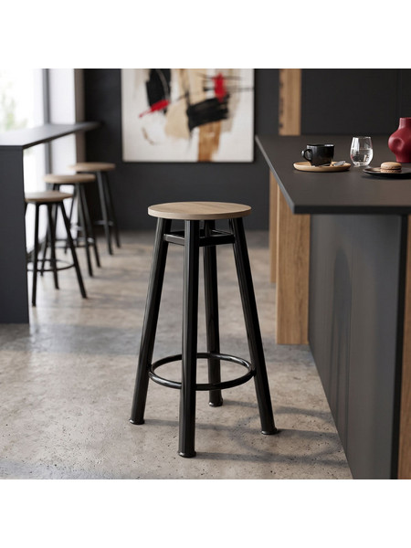 Σκαμπό Μπαρ Onyx Ξύλο Δρυς-Μέταλλο Μαύρο Gloss Φ33x77
