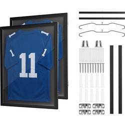 VEVOR Jersey Frame Display Case, 79.5x 59x 4 cm, Wooden Sport Jersey Shadow Box with 98% UV Protection PC Panel and Hanger, Magnetic Lock, for Baseball Basketball Football Hockey Shirt Uniform, 2 Pack