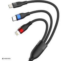 3MK Hyper Cable N-Series 3-in-1 Καλώδιο USB-A σε USB-C/USB-Micro/Lightning QC 3.0, 1.2m, Μαύρο