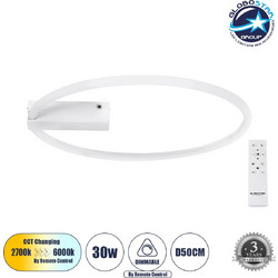 GLOBOSTAR CINDERELLA Μοντέρνο Φωτιστικό Οροφής LED 30W 3360lm 360 AC 220-240V IP20 Ρυθμιζόμενο Λευκό CCT με Χειριστήριο από 2700K έως 6000K - Λευκό, 50εκ