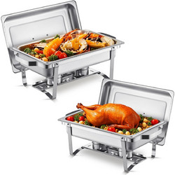 VEVOR Σετ Μπουφέ Chafing Dish, 8 Qt Πακέτο 2 Τεμαχίων, Ανοξείδωτο Θερμαντικό Σκεύος με 2 Ταψιά Πλήρους Μεγέθους, Ορθογώνιος Θερμαντήρας Catering με Καπάκι, Λεκάνη Νερού, Βάση και Θήκη Καυσίμου, για Γά