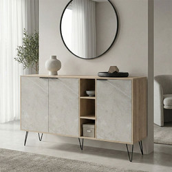 Μπουφές Balain pakoworld sonoma-γκρι μπεζ όψη μαρμάρου 142x35 5x83εκ c543344