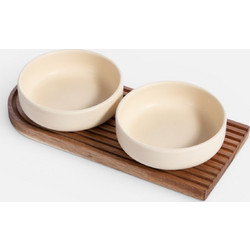 Nef-Nef Homeware Μπωλ Για Σως Σε Ξύλινη Βάση Κεραμικό Menti Σετ 3 τεμ. 1x9 Εκρού