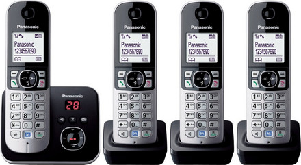 Ασύρματο τηλέφωνο Panasonic KX-TG6824 Ασύρματο Τηλέφωνο Σετ Quad με Ανοιχτή Ακρόαση Μαύρο Ασημί