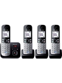 Panasonic KX-TG6824 Ασύρματο Τηλέφωνο Σετ Quad με Ανοιχτή Ακρόαση Μαύρο Ασημί