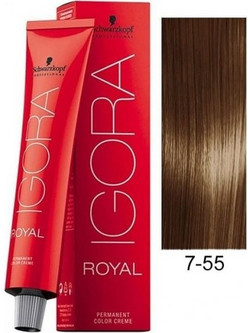 Schwarzkopf Igora Royal 7-55 Ξανθό Μεσαίο Έντονο Χρυσό Μόνιμη Βαφή Μαλλιών 60ml