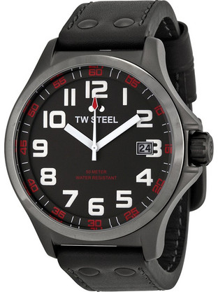 TW Steel Mens Pilot Watch Ανδρικό Ρολόι με Μαύρο Δερμάτινο Λουράκι TW420